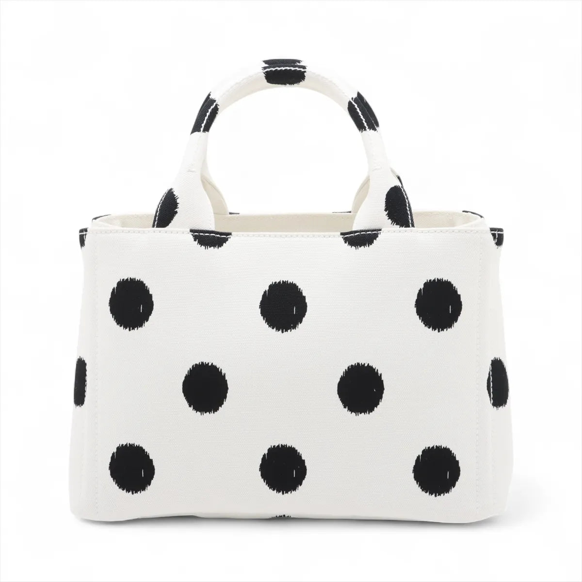 Prada Canapa Black Polka Dot Two-Way Handbag White