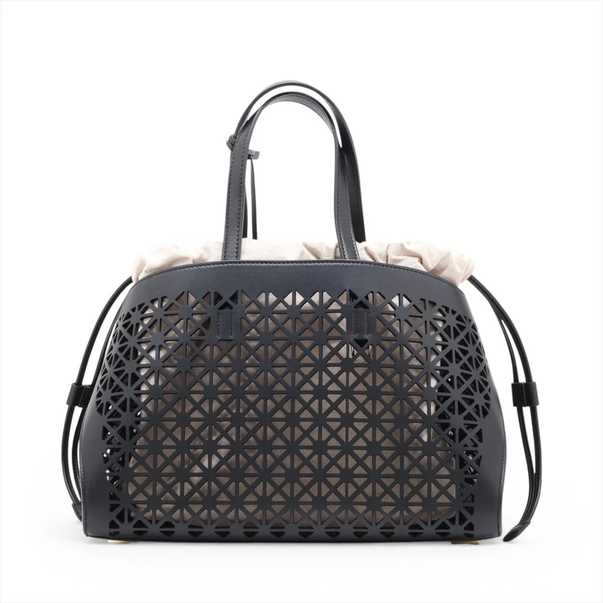 Ferragamo Hug Lazer-cut Panels Leather Two-Way Handbag Black