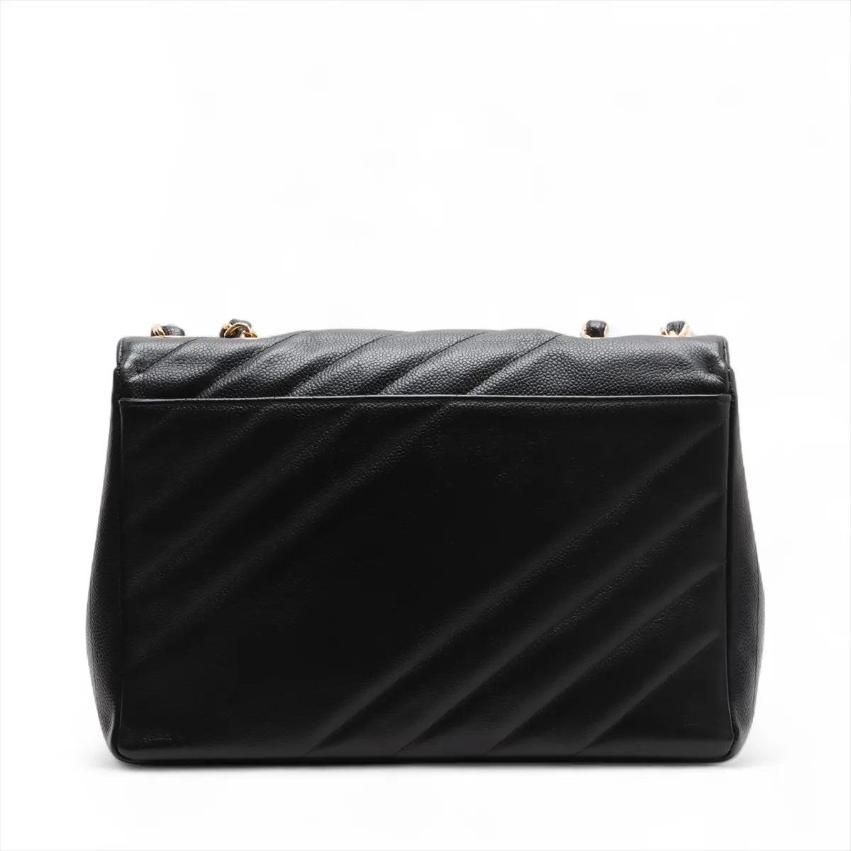 Chanel CC Logo Caviar Skin Single Flap Double Chain Bag Black