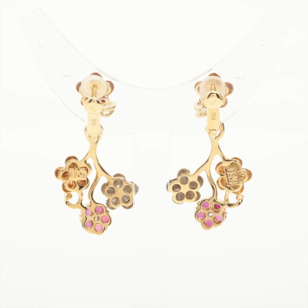 Ruby Diamond Flowers Clip-on Dangling Earring