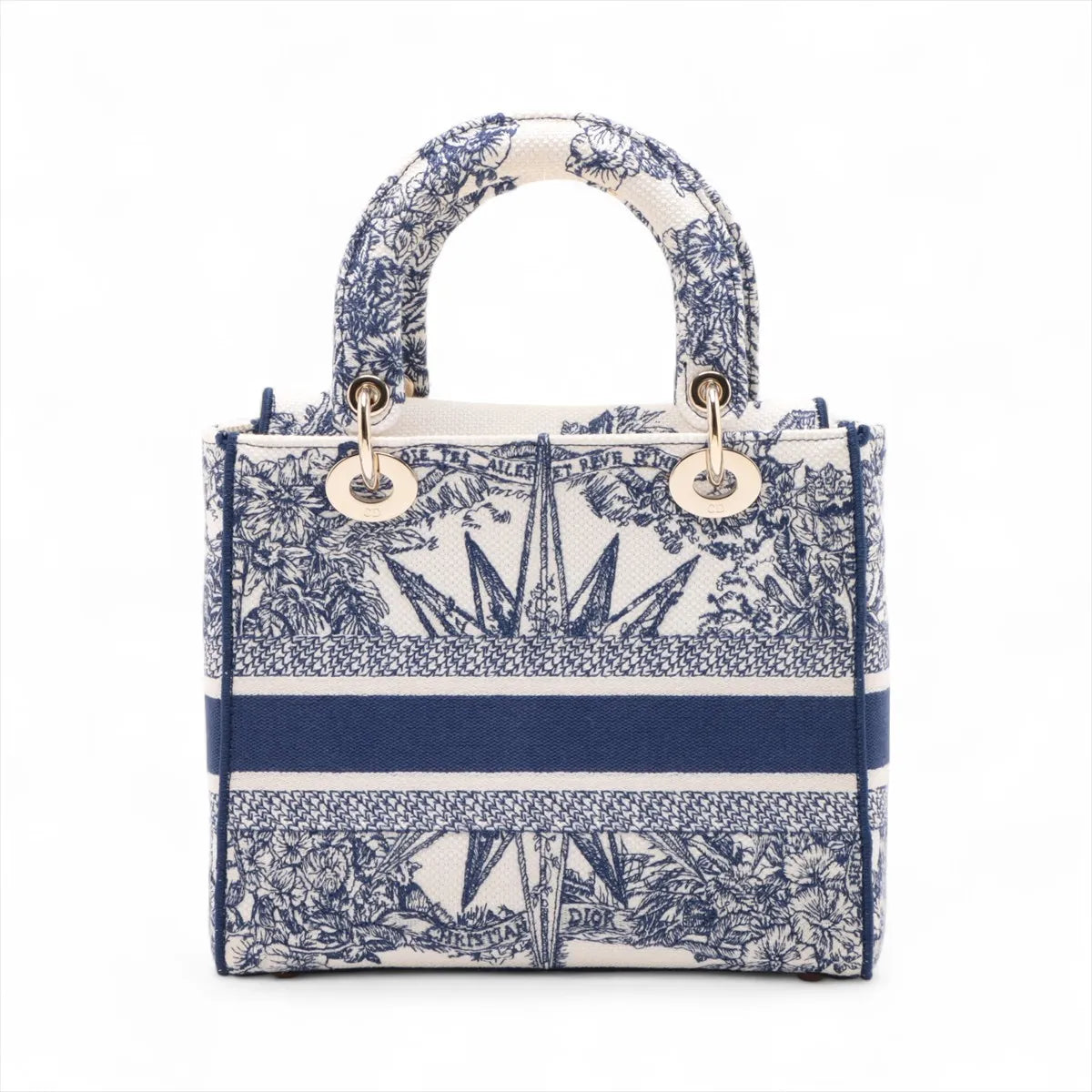 Christian Dior Lady D-Lite Medium Canvas Two-Way Shoulder Bag White x Blue