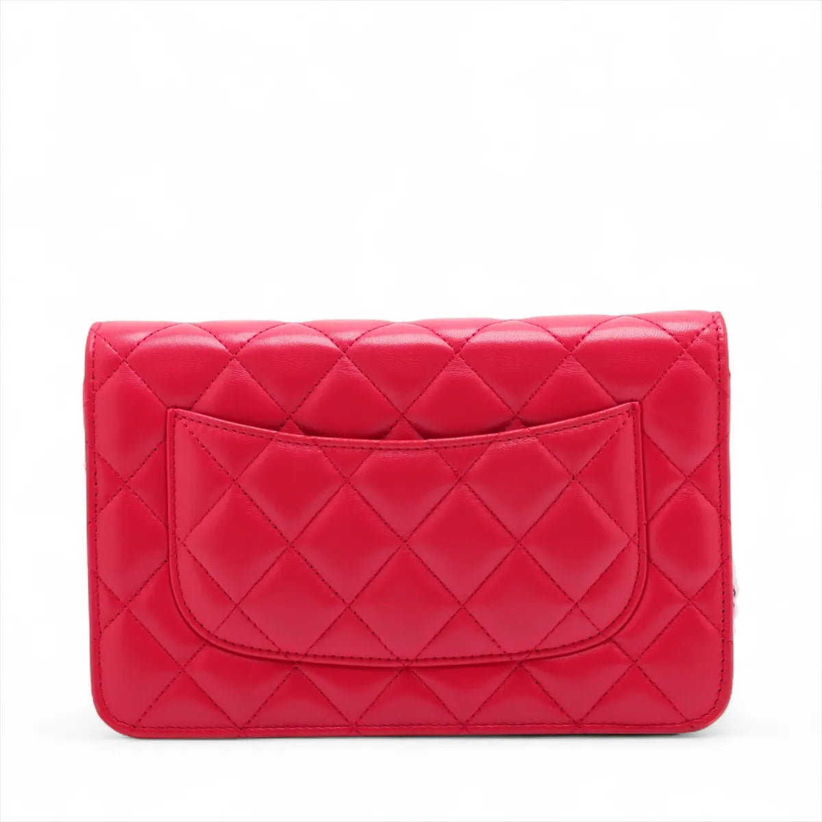 Chanel CC Logo Matelasse Lambskin Chain Wallet Bag Red