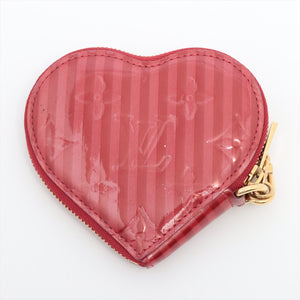 #1 Louis Vuitton Monogram Vernis Heart Stripe Coin Case Red