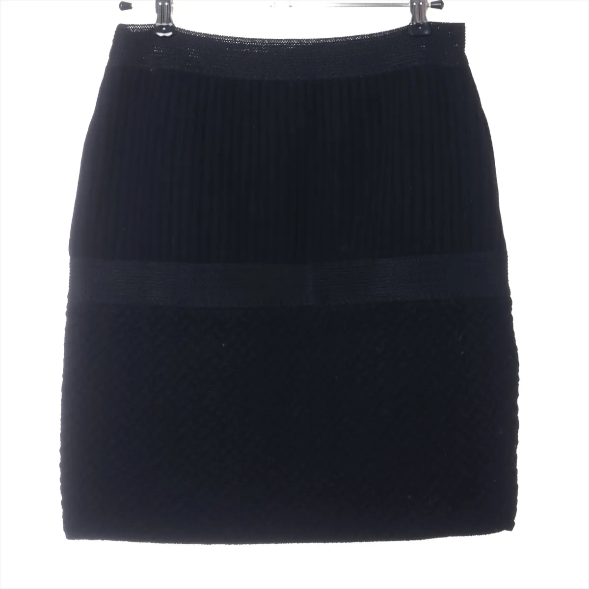 Chanel CC Button Wool Knit Pencil Skirt Black