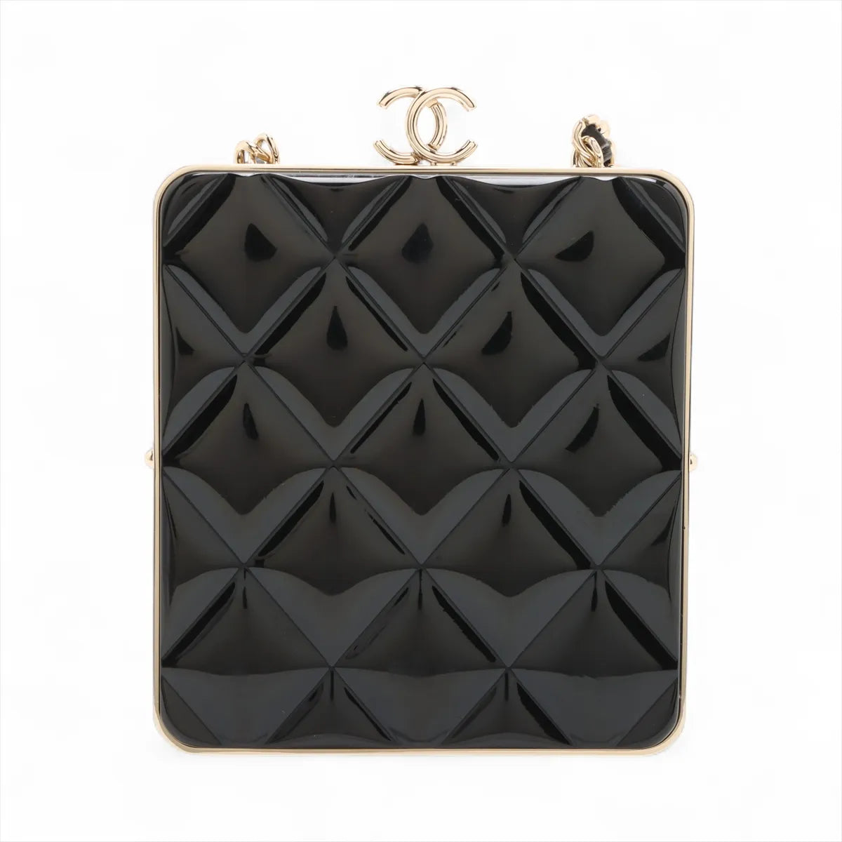 Chanel CC Logo Kisslock Matelasse Lambskin Chain Shoulder Bag Black