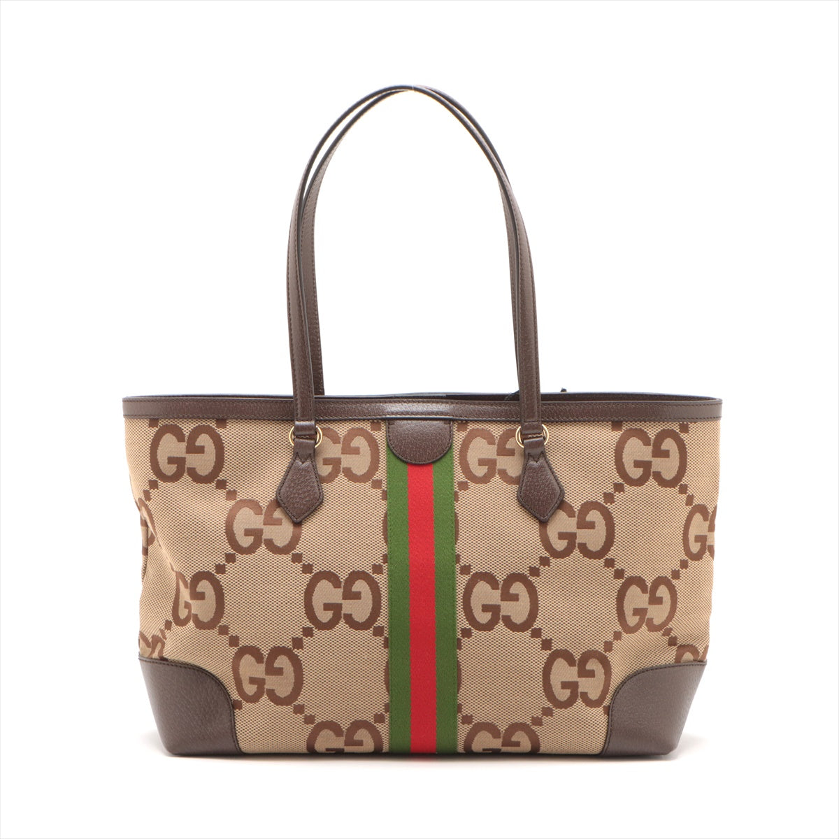 Gucci Jumbo GG Canvas Leather Tote Bag Brown