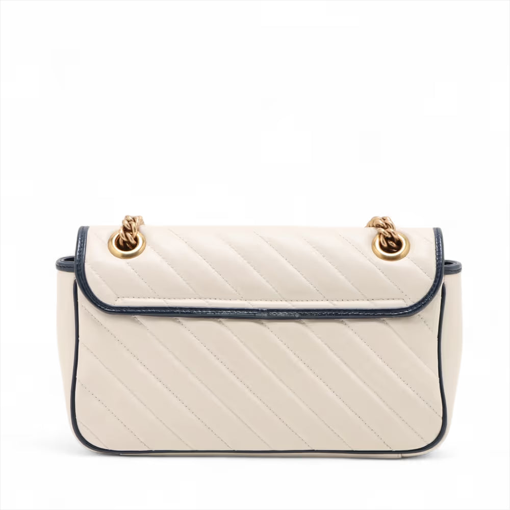 Gucci GG Marmont Leather Chain Shoulder Bag White x Navy