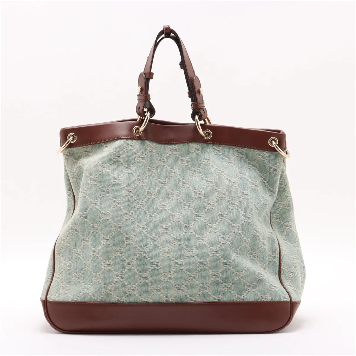 Gucci GG Logo Denim Leather Two-Way Shoulder Bag Blue x Brown