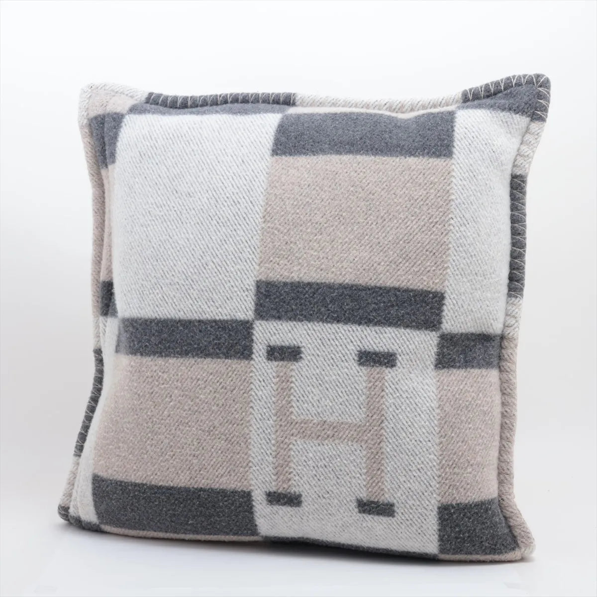 Hermès Avalon Bayadère Wool & Cashmere Cushion Gray x Beige