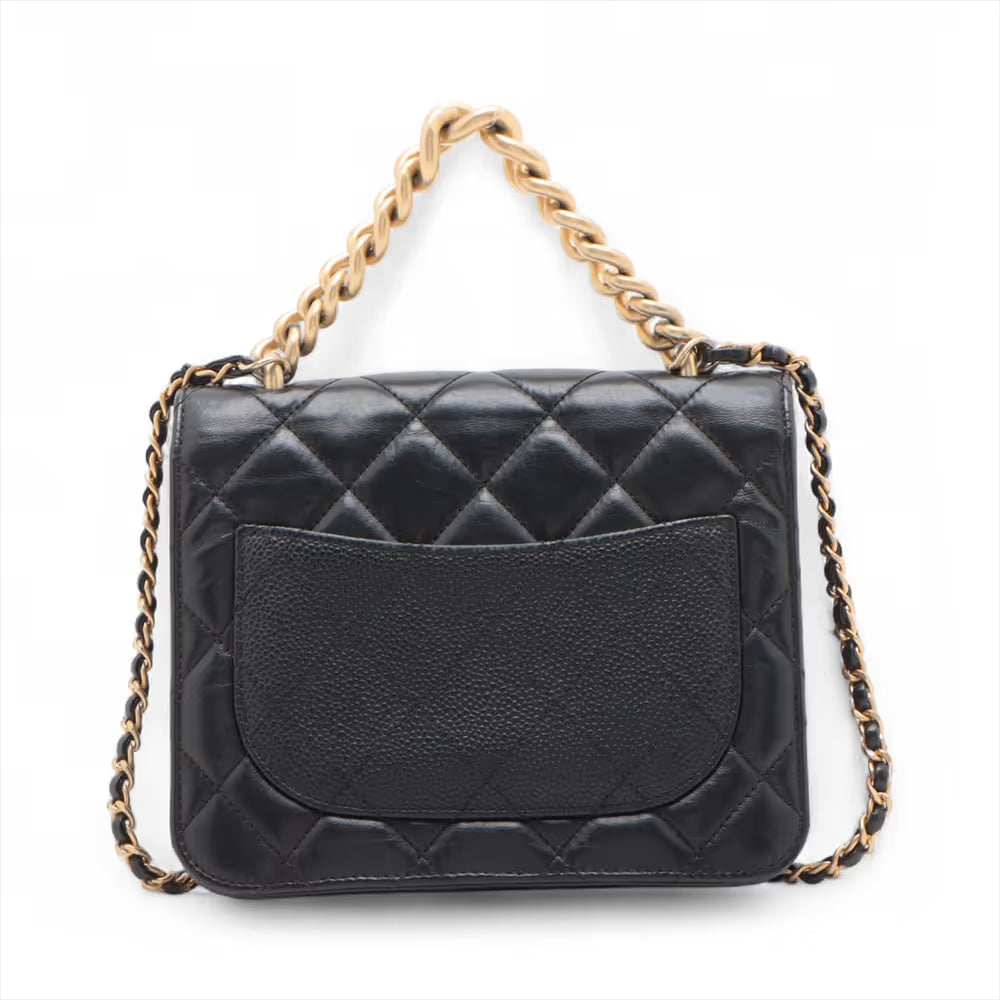 Chanel CC Logo Matelasse Lambskin x Caviar Skin Two-Way Shoulder Bag Black