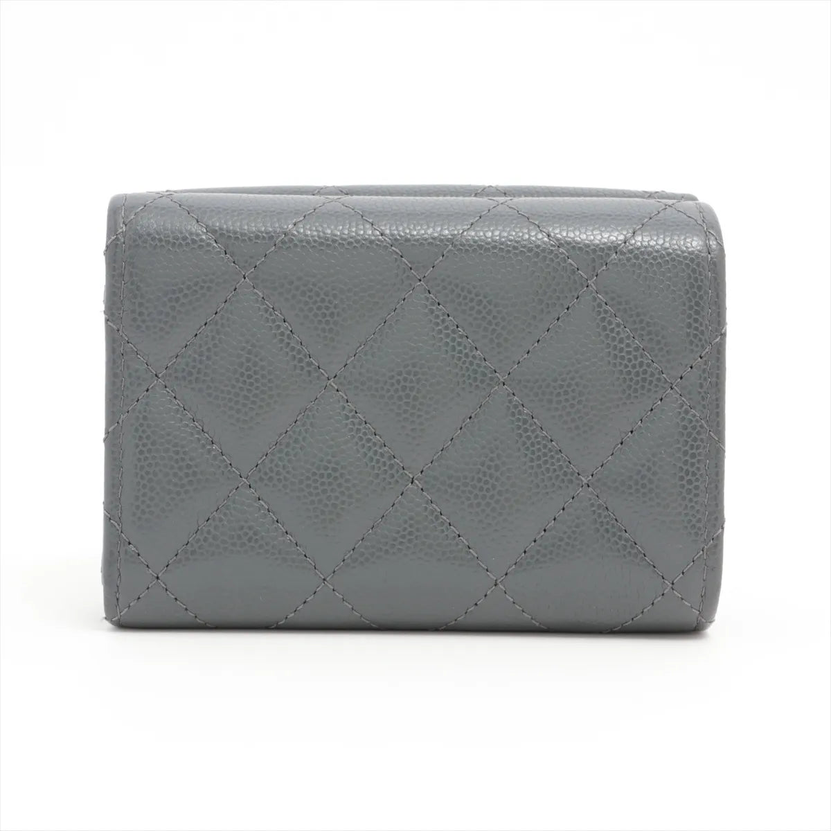 Chanel CC Logo Matelasse Caviar Skin Compact Wallet Gray