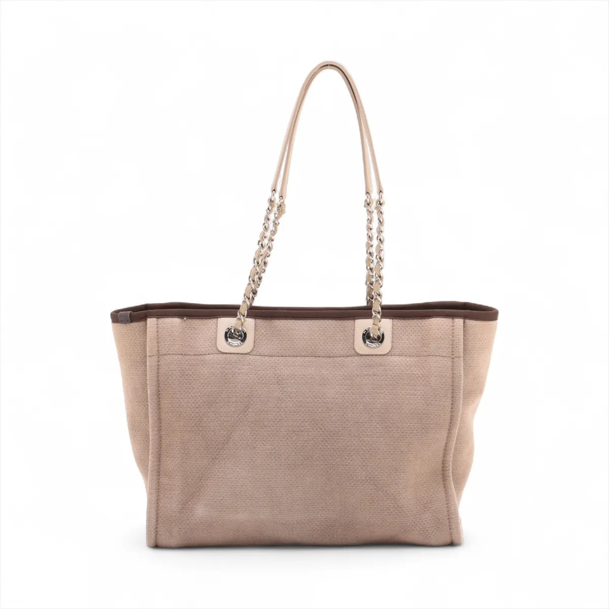 Chanel Deauville MM Canvas Leather Chain Tote Bag Beige