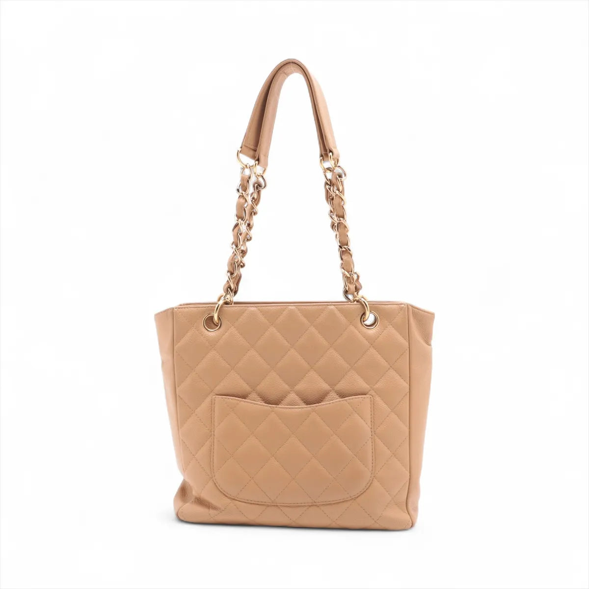 Chanel CC Logo Caviar Skin Chain Tote Bag Beige