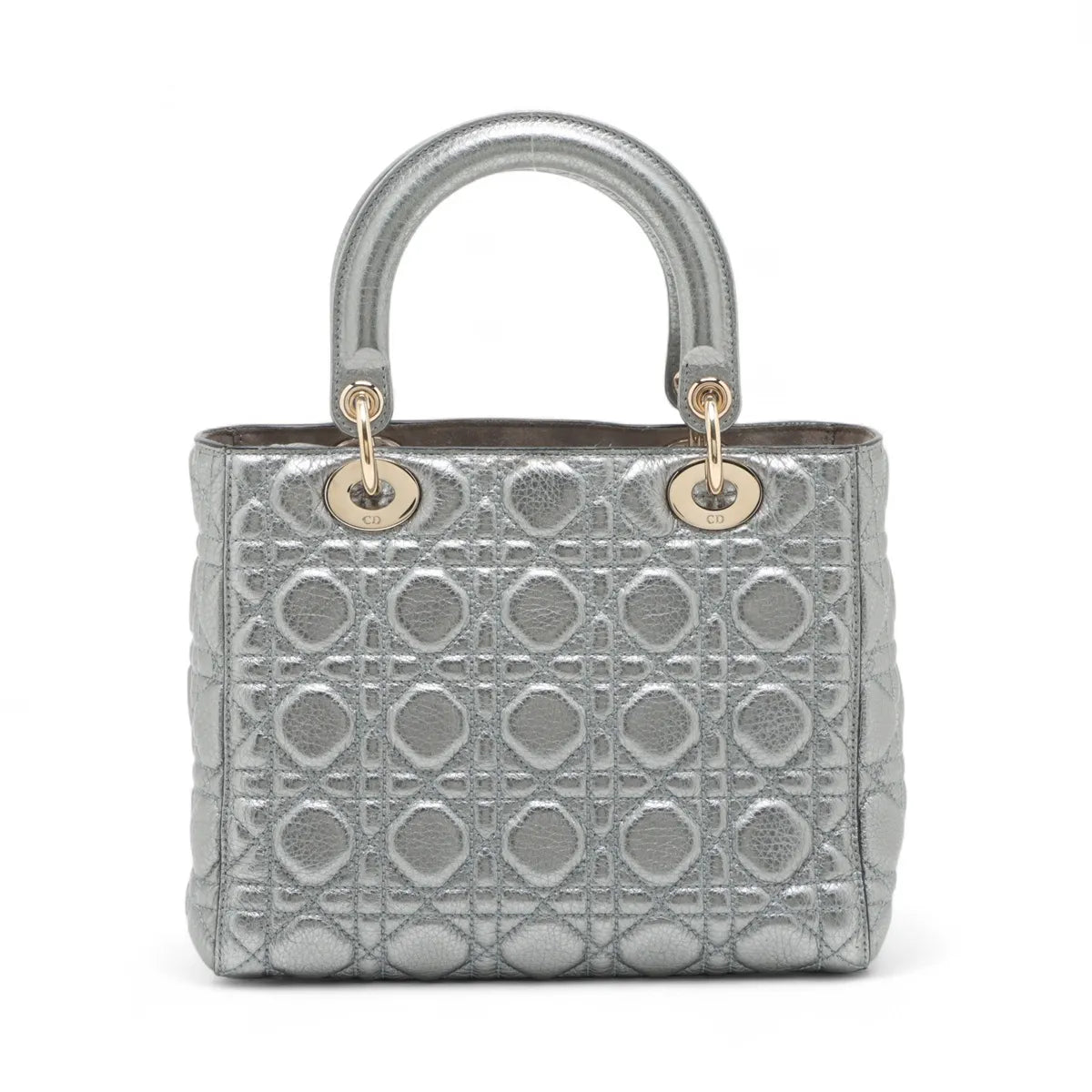 Christian Dior Lady Dior Cannage Leather Two-Way Shoulder Silver