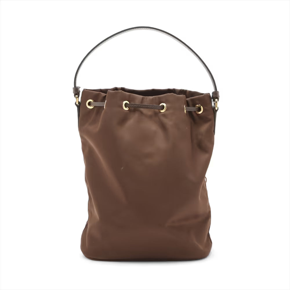Prada Tessuto Nylon x Leather Two-Way Bucket Bag Brown
