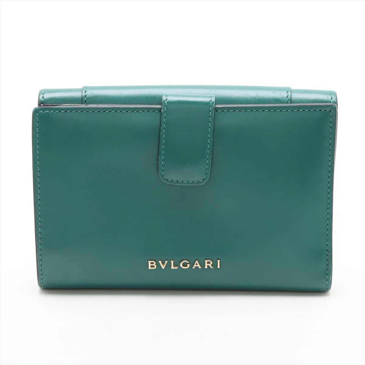 Bvlgari Serpenti Leather Compact Wallet Green x Purple