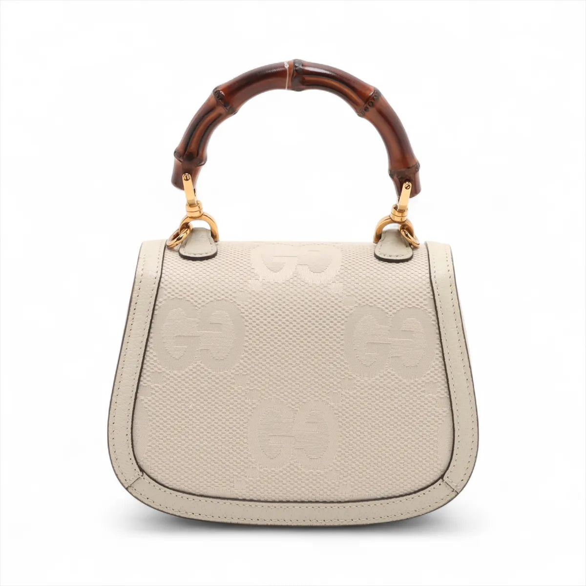 Gucci Jumbo GG Bamboo Canvas Leather Two-Way Shoulder Bag Beige
