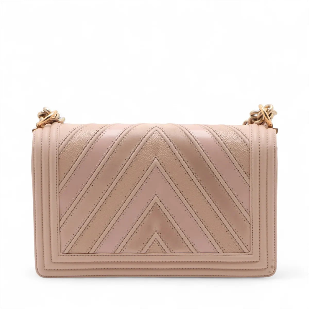 Chanel Boy Chevron V Stitch Chain Shoulder Bag Beige