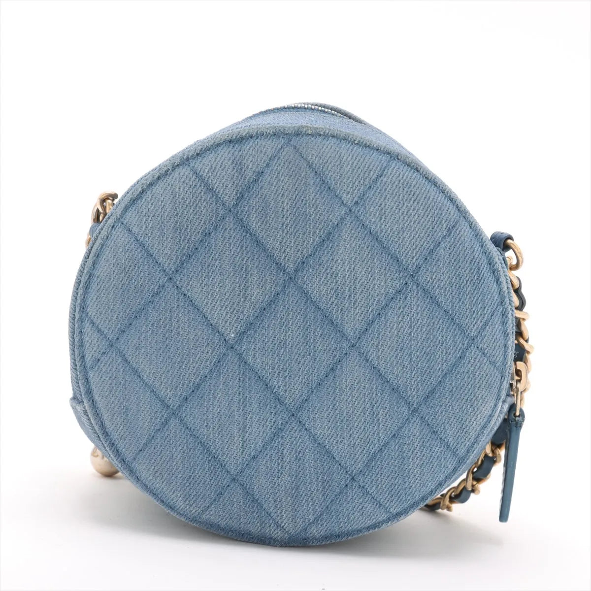 Best Chanel CC Logo Matelasse Denim Chain Round Shoulder Bag Blue