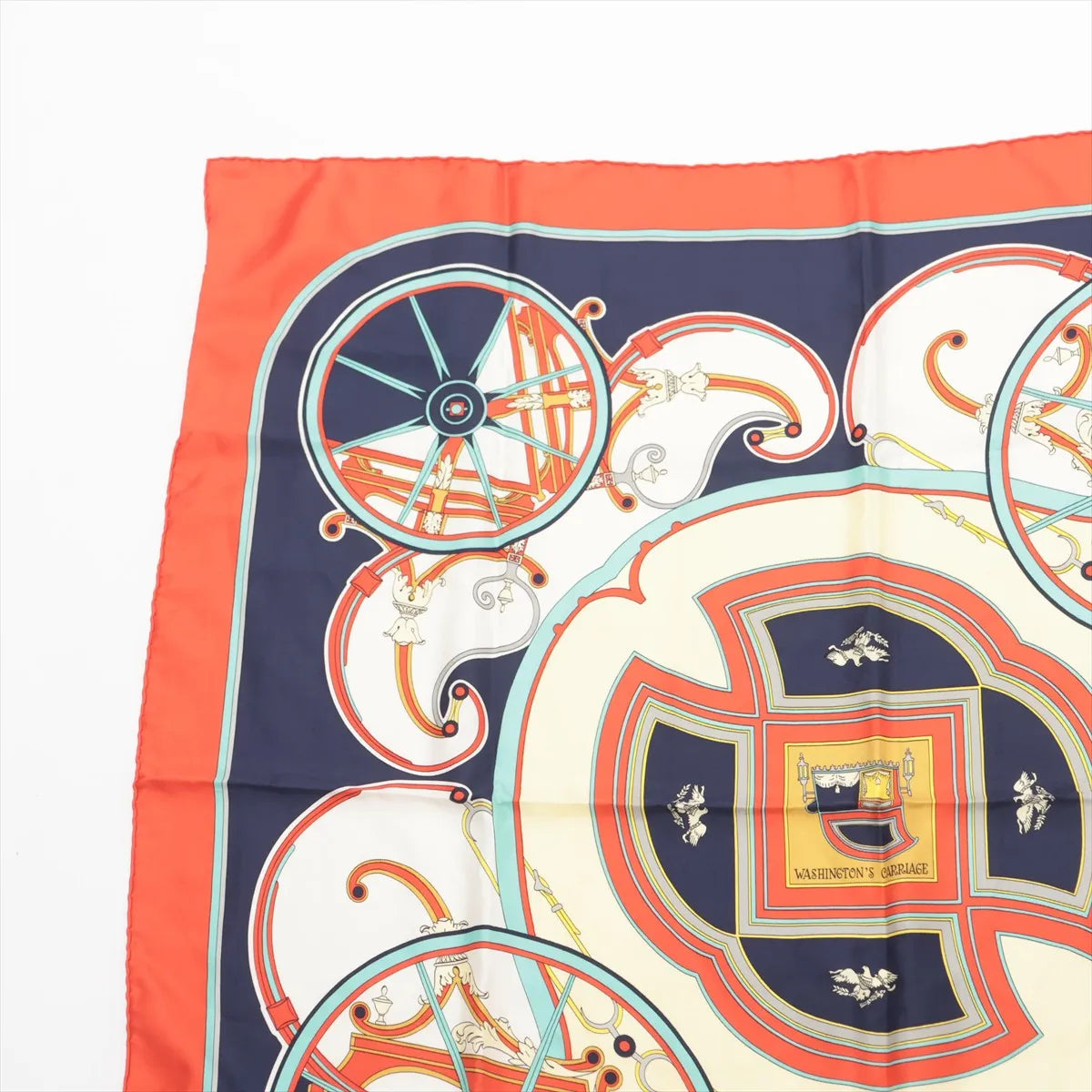 Hermes Carre 90 Washington Carriage Scarf Silk Red x Multicolor