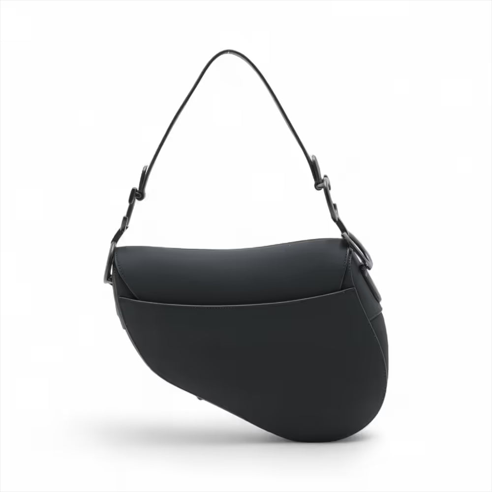 Christian Dior Saddle Leather Two-Way Shoulder Bag Black