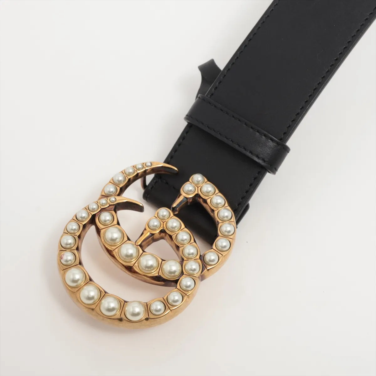 Gucci Double G Pearl Leather Belt Black