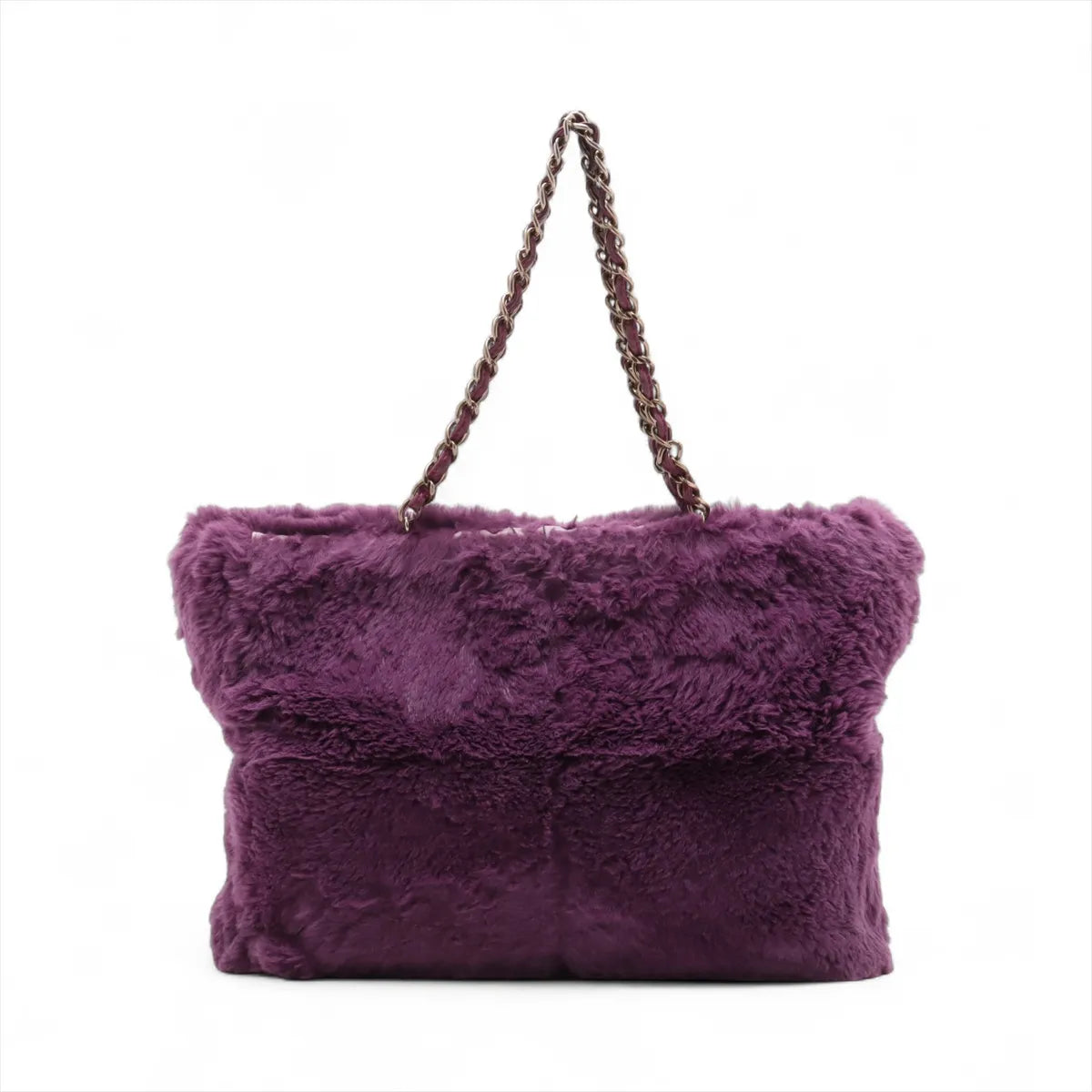 Chanel CC Logo Fur Chain Tote Bag Purple