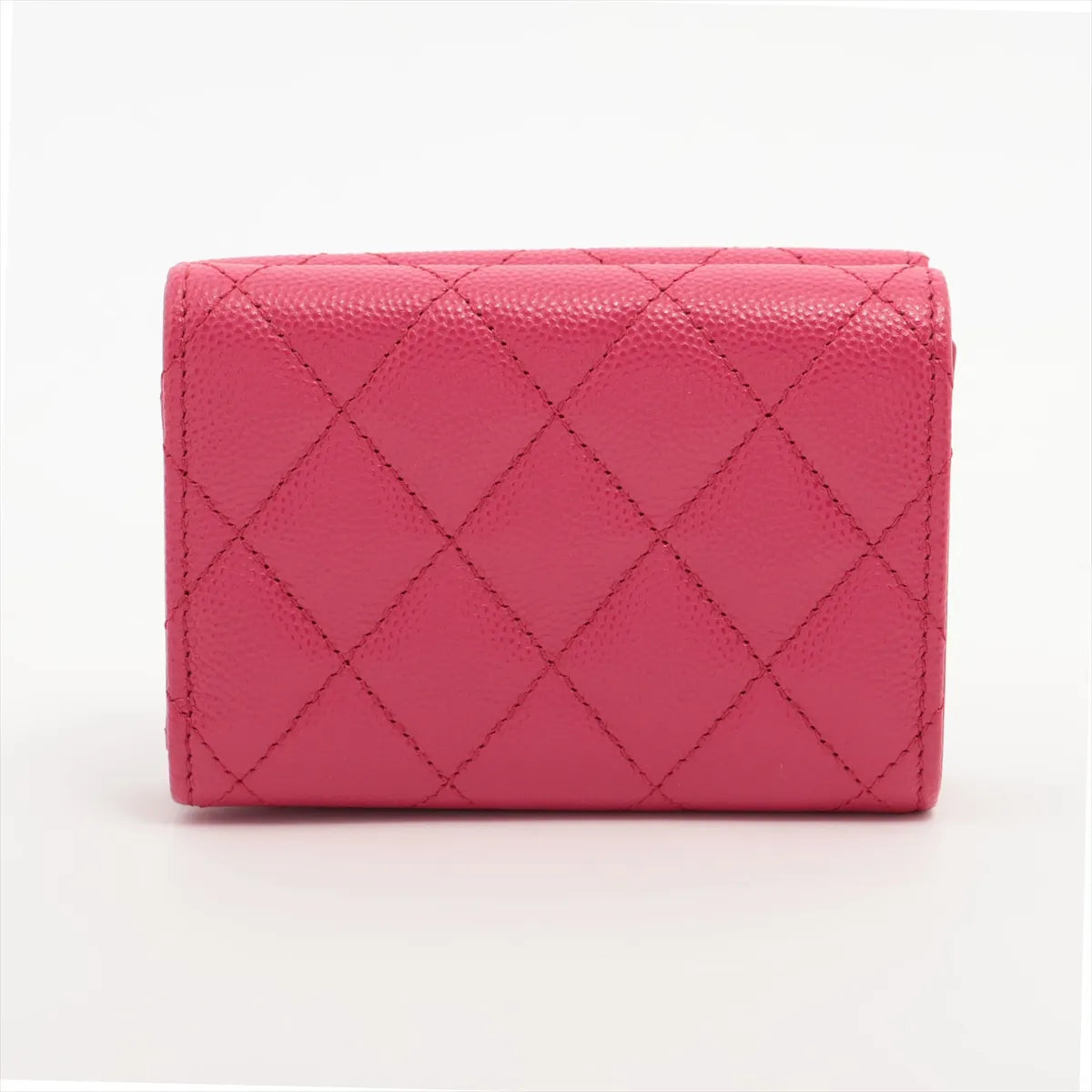 Chanel CC Logo Matelasse Caviar Skin Compact Wallet Pink