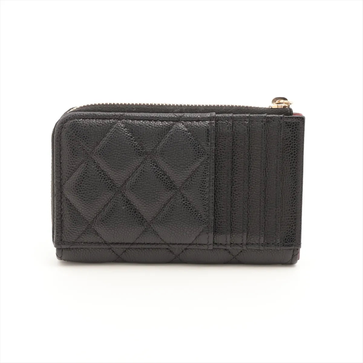 Chanel CC Logo Matelasse Caviar Skin Coin Card Purse Black
