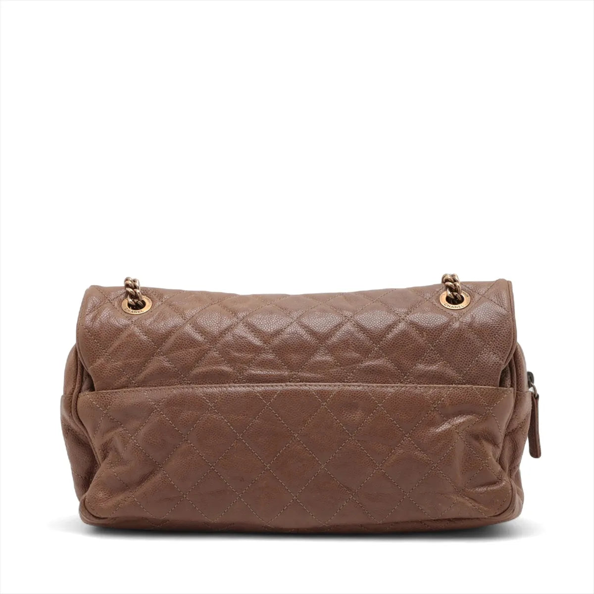 Chanel CC Logo Matelasse Caviar Skin Single Flap Double Chain Bag Brown