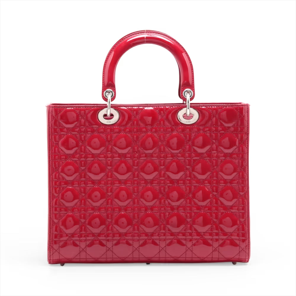 Christian Dior Cannage Lady Dior Large Patent Leather Two-Way Shoulder Bag Red