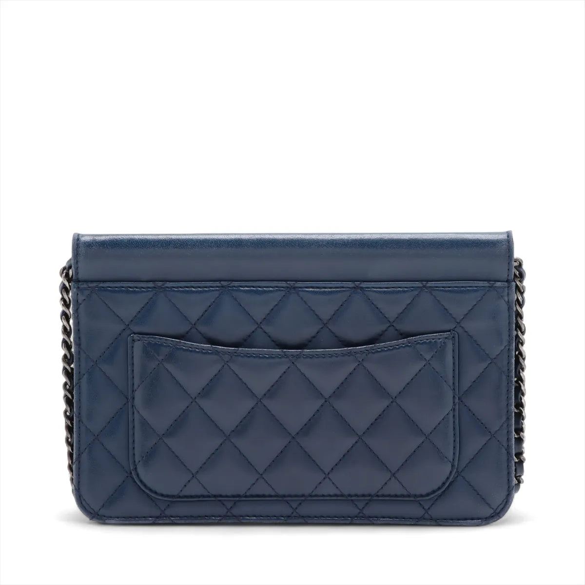 Chanel CC Logo Matelasse Lambskin Chain Shoulder Bag Navy Blue