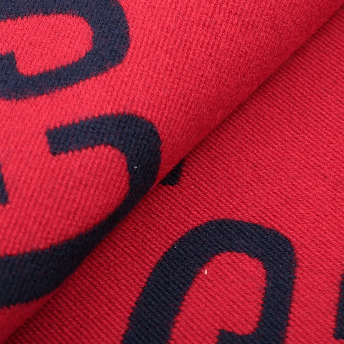 Gucci GG Jacquard Wool & Silk Scarf Navy x Red