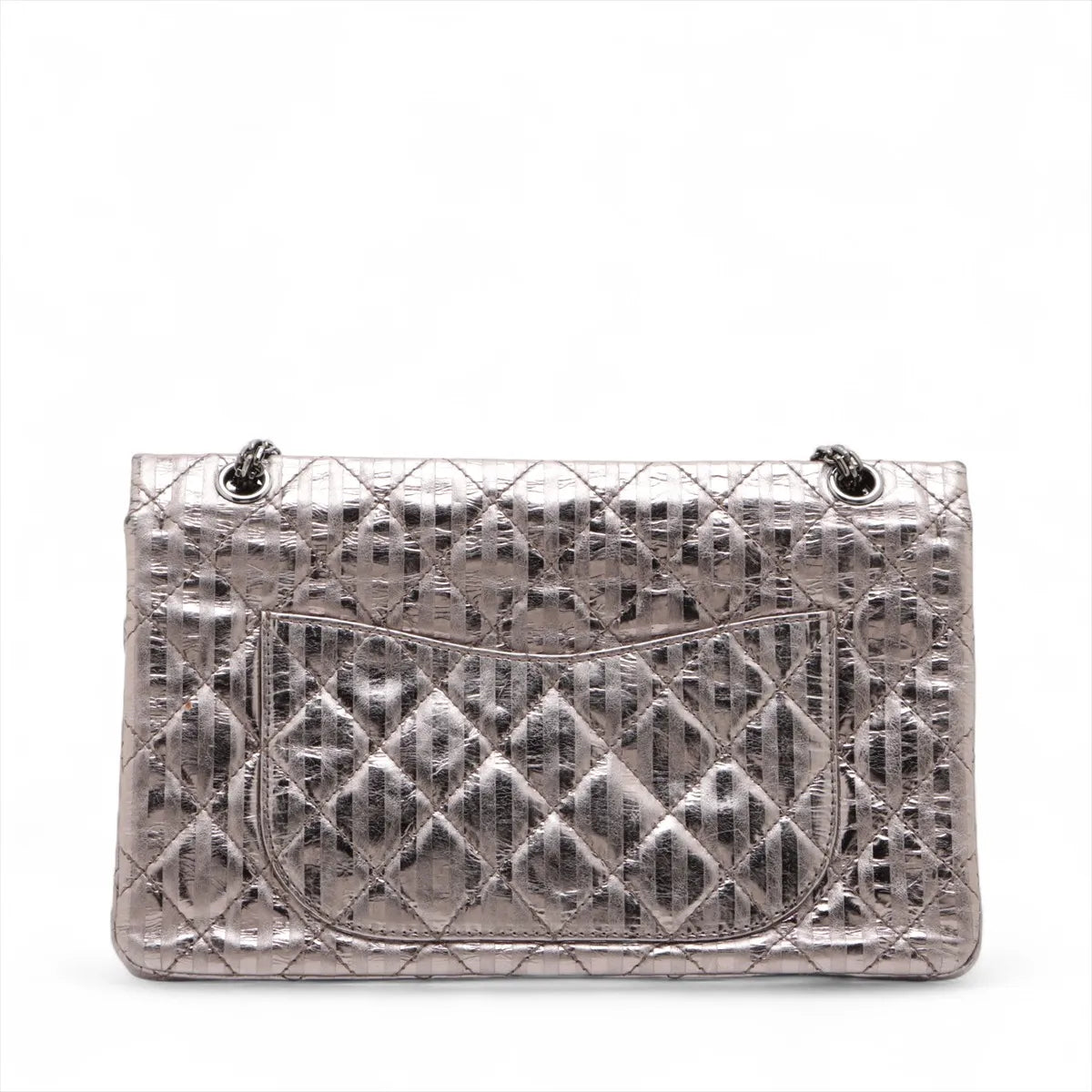 Chanel Matelasse 2.55 Maxi Vintage Calf Double Flap Double Chain Bag Stripe Metallic Silver
