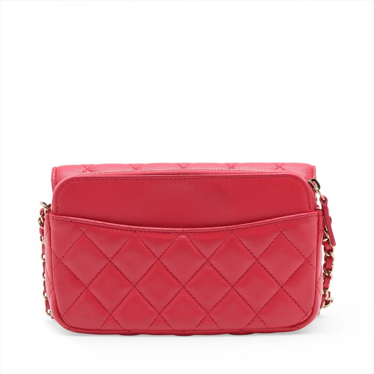 Chanel CC Logo Matelasse Lambskin Wallet on Chain Red