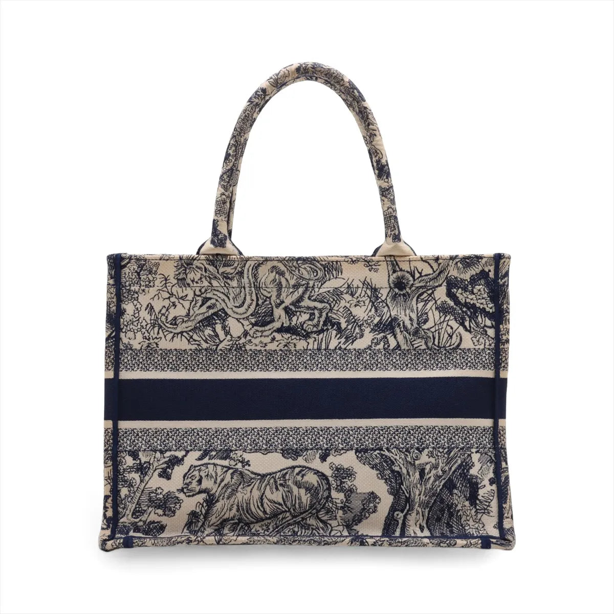 Christian Dior Toile De Jouy Embroidery Medium Canvas Book Tote Bag White x Blue
