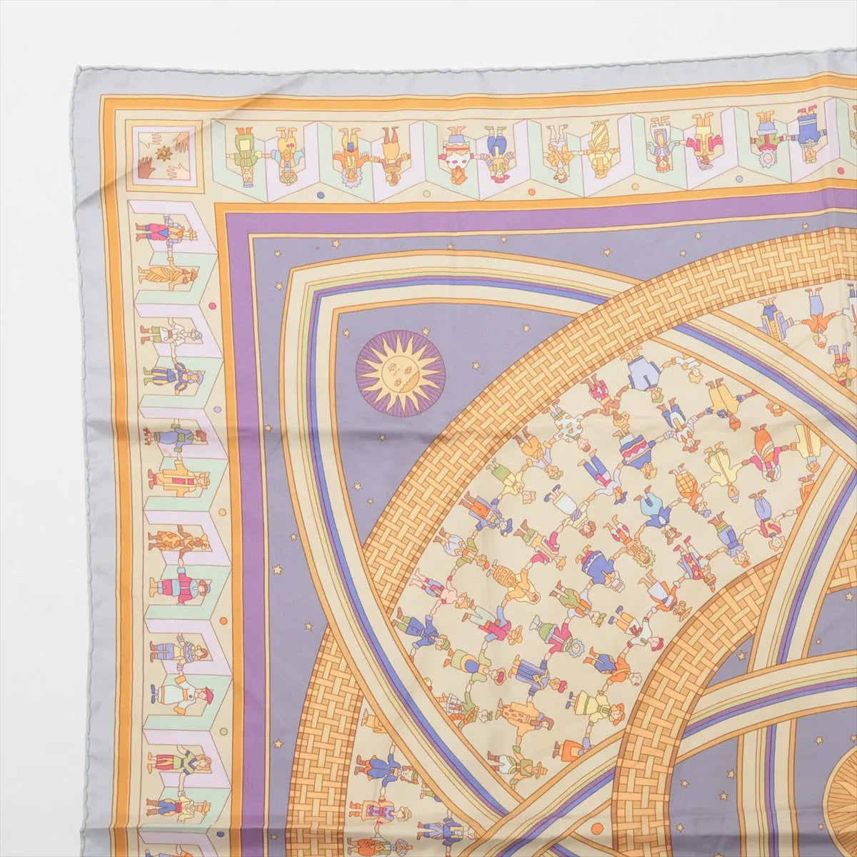Hermes Carre 90 Donner La Main Silk Scarf Gray x Multicolor