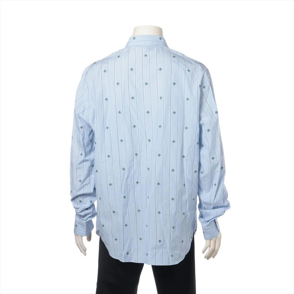 Gucci Stripes Bee Cotton Long Sleeve Shirt Light Blue