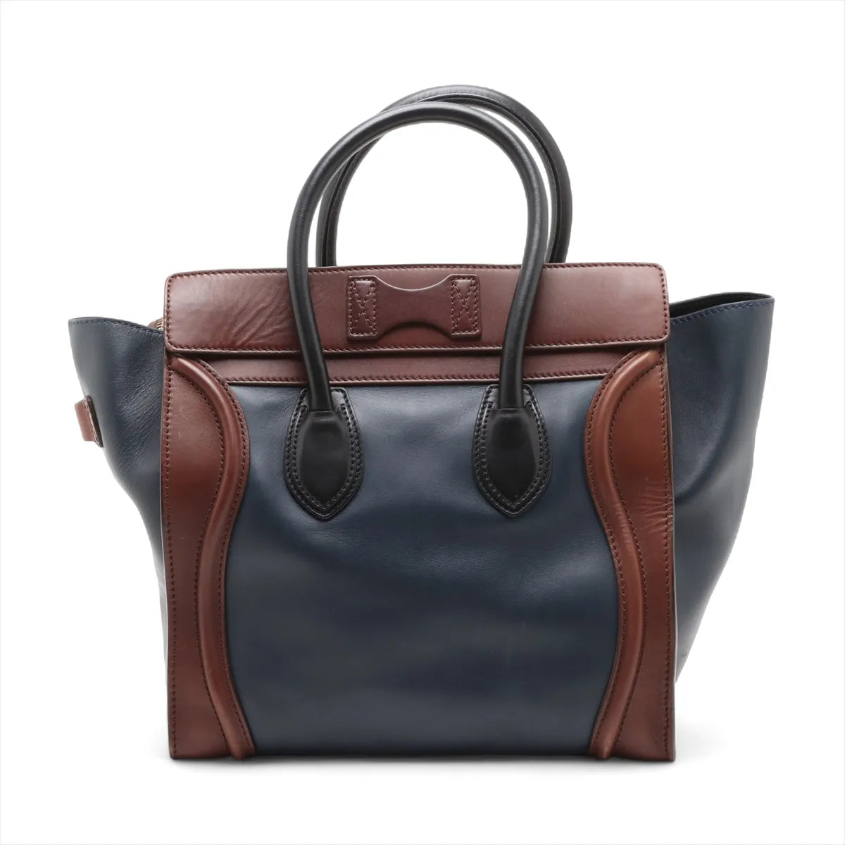 Celine Luggage Mini Shopper Leather Handbag Navy x Brown