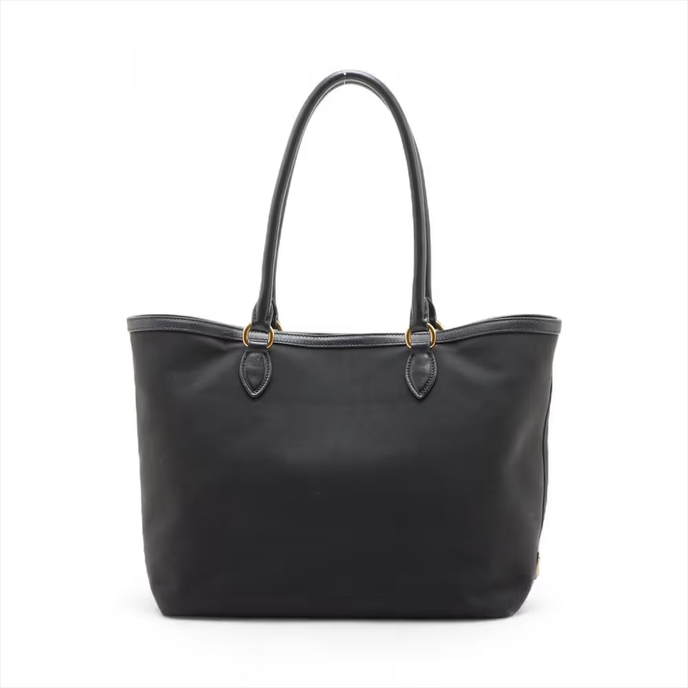 Prada Logo Jacquard Canvas Leather Tote Bag Black