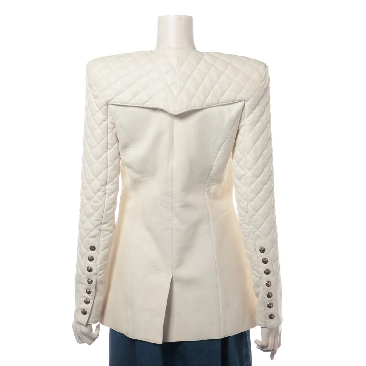 Balmain Lambskin Matelasse Blazer White