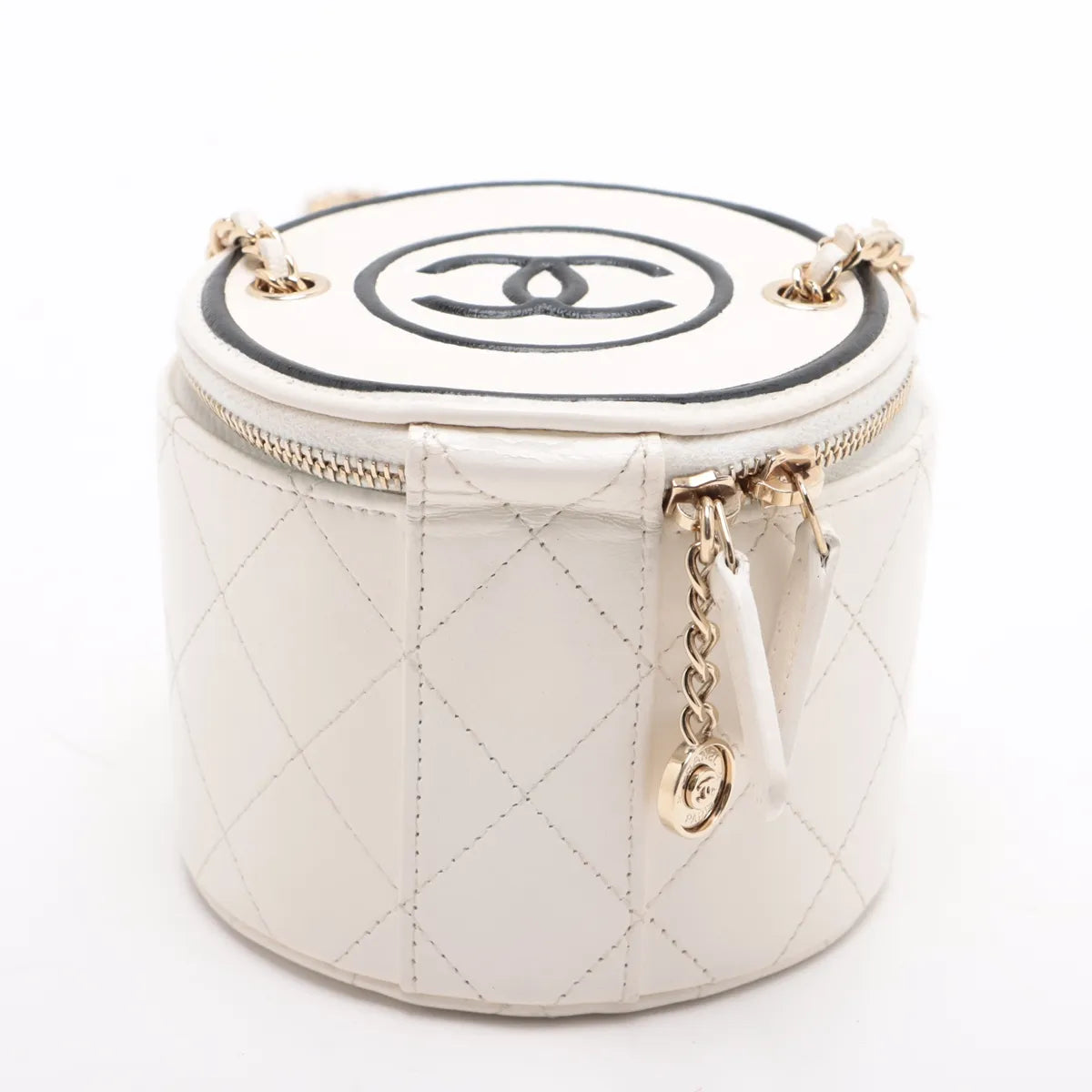 Chanel CC Logo Mini Matelasse Lambskin Chain Round Shoulder Bag White