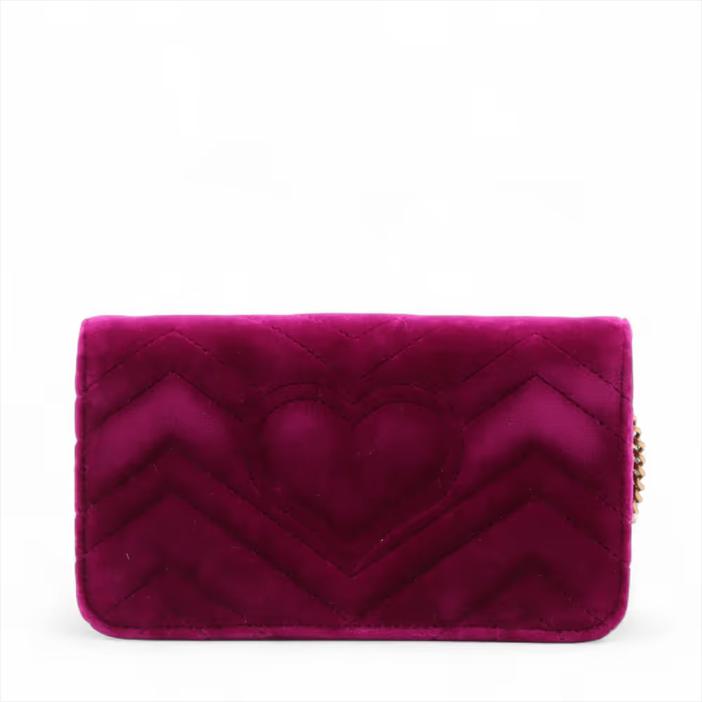 Gucci GG Marmont Velour Leather Chain Shoulder Bag Purple