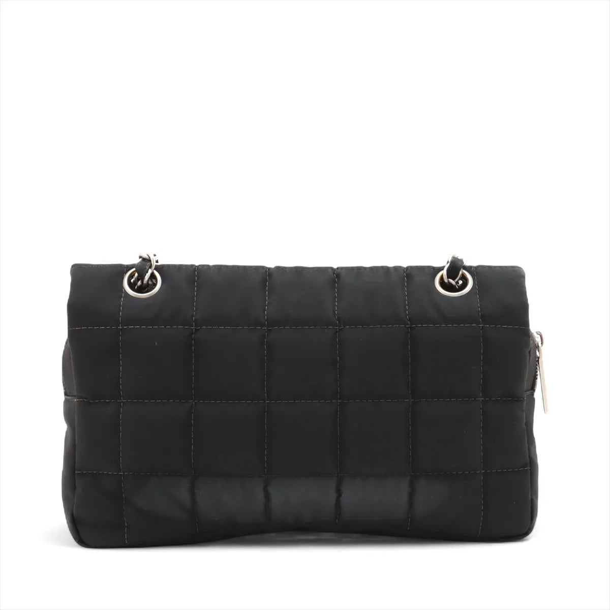 Chanel CC Logo Chocolate Bar Nylon Chain Shoulder Bag Black