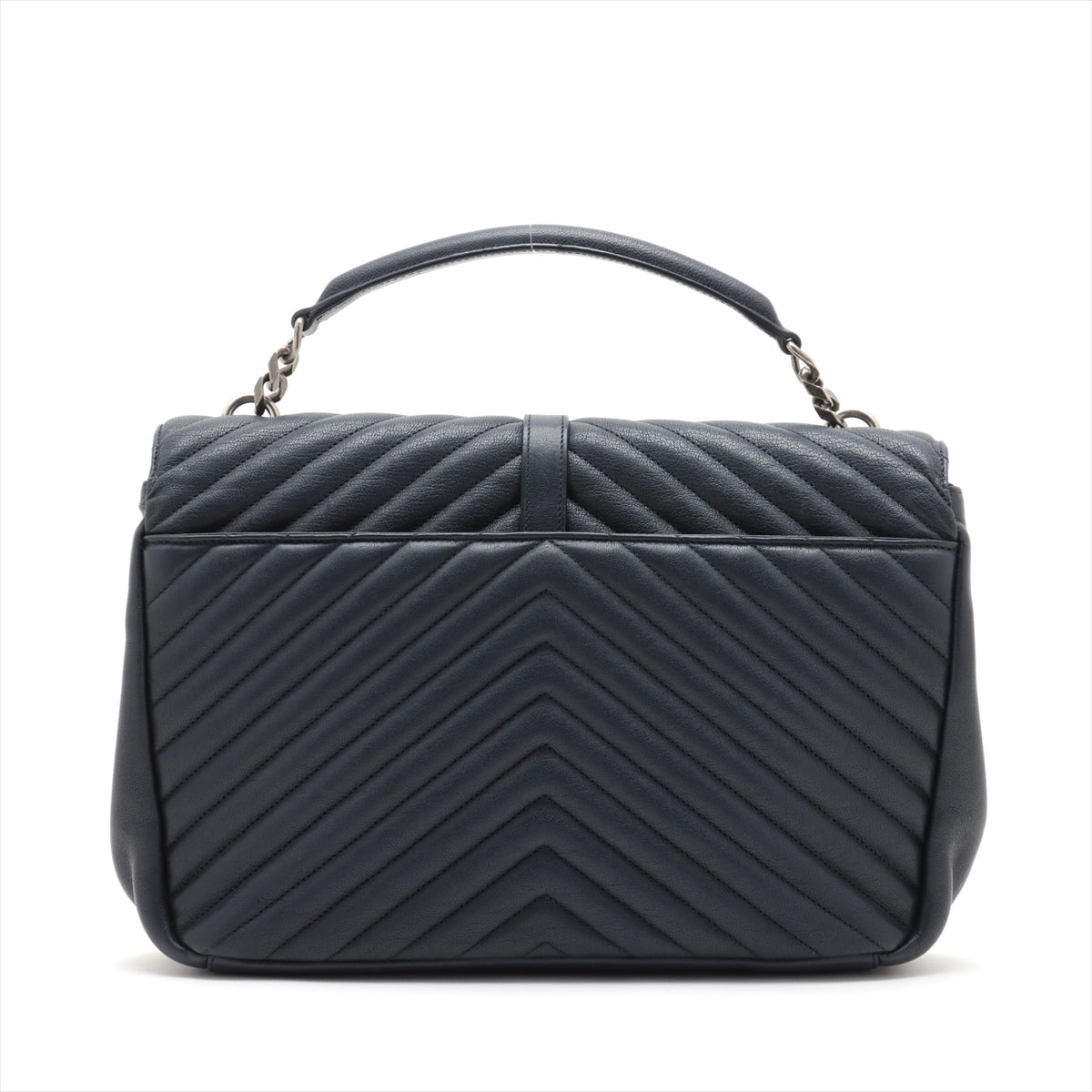 Saint Laurent Paris Chevron  Leather Two-way Handbag Navy Blue