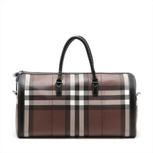 Load image into Gallery viewer, Burberry Check Leather Holdall Boston Bag Brown