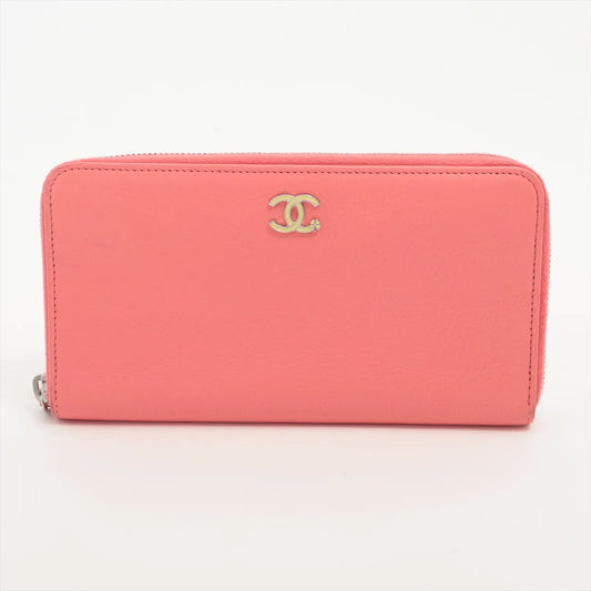 Chanel Lucky Flower Leather Zip Round Wallet Pink