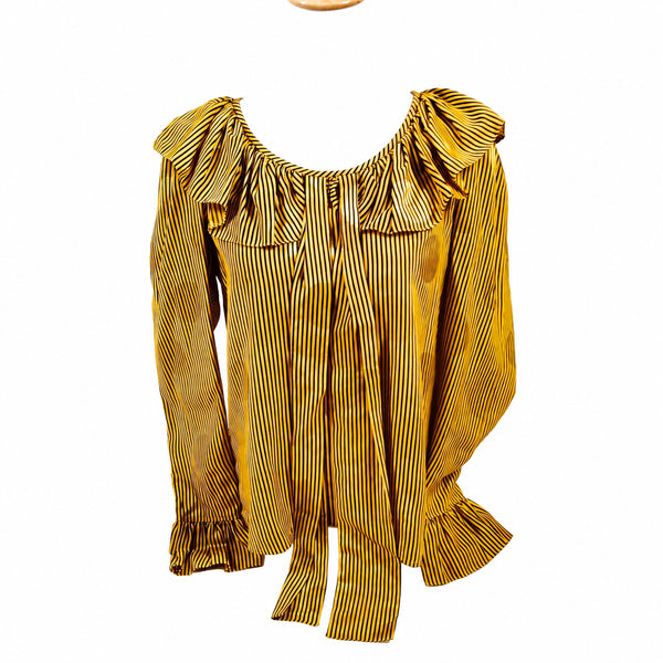 Yves Saint Laurent Striped Bow Blouse — Size M