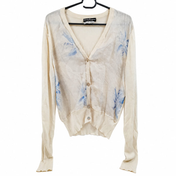 Salvatore Ferragamo Ivory Floral Silk Cardigan — Size M