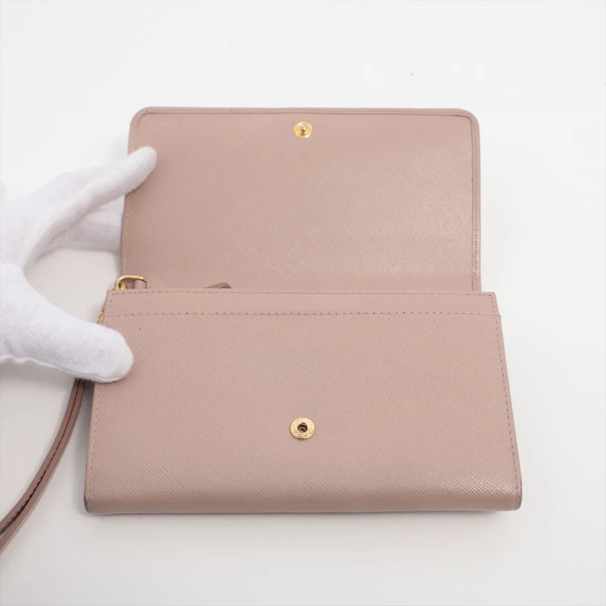 Prada Saffiano Leather Compact Wallet Beige